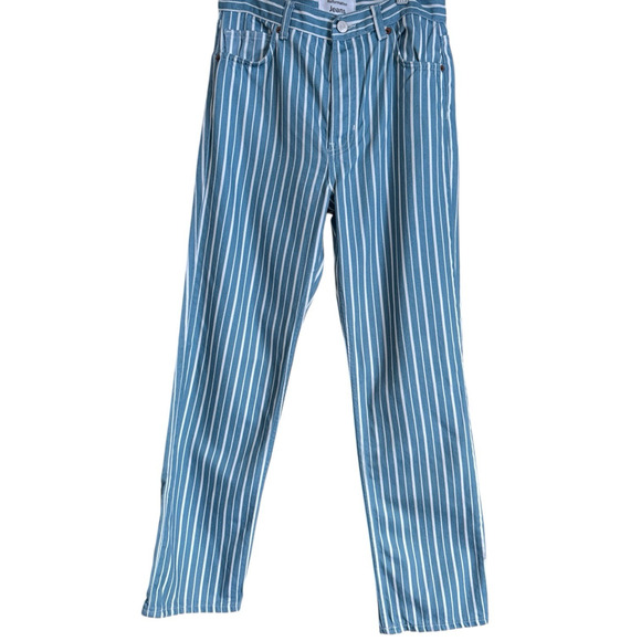 Reformation Jeans Blue Metro Stripe Cynthia Striped High Rise Straight Size 26 - Picture 1 of 9